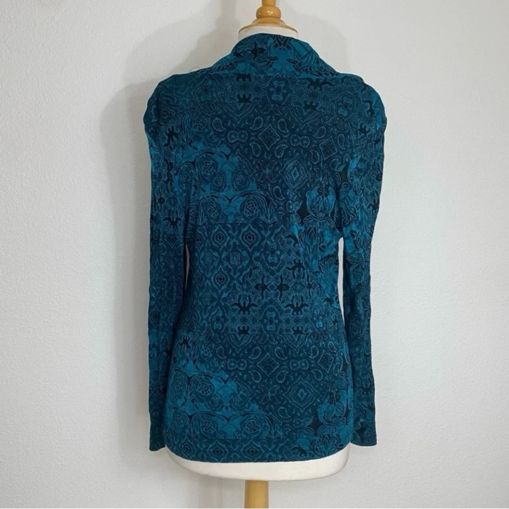 Coldwater Creek Jewel Teal Jacquard Textured Cowl Neck Stretch Top Size Medium